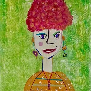 Vibrant Green & Pink Abstract Portrait Canvas Board- Unbranded